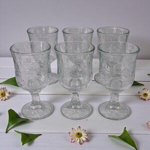Anchor Hocking Savannah VTG Clear Water Goblets 7 1/4” Set Of 6 Floral Glasses